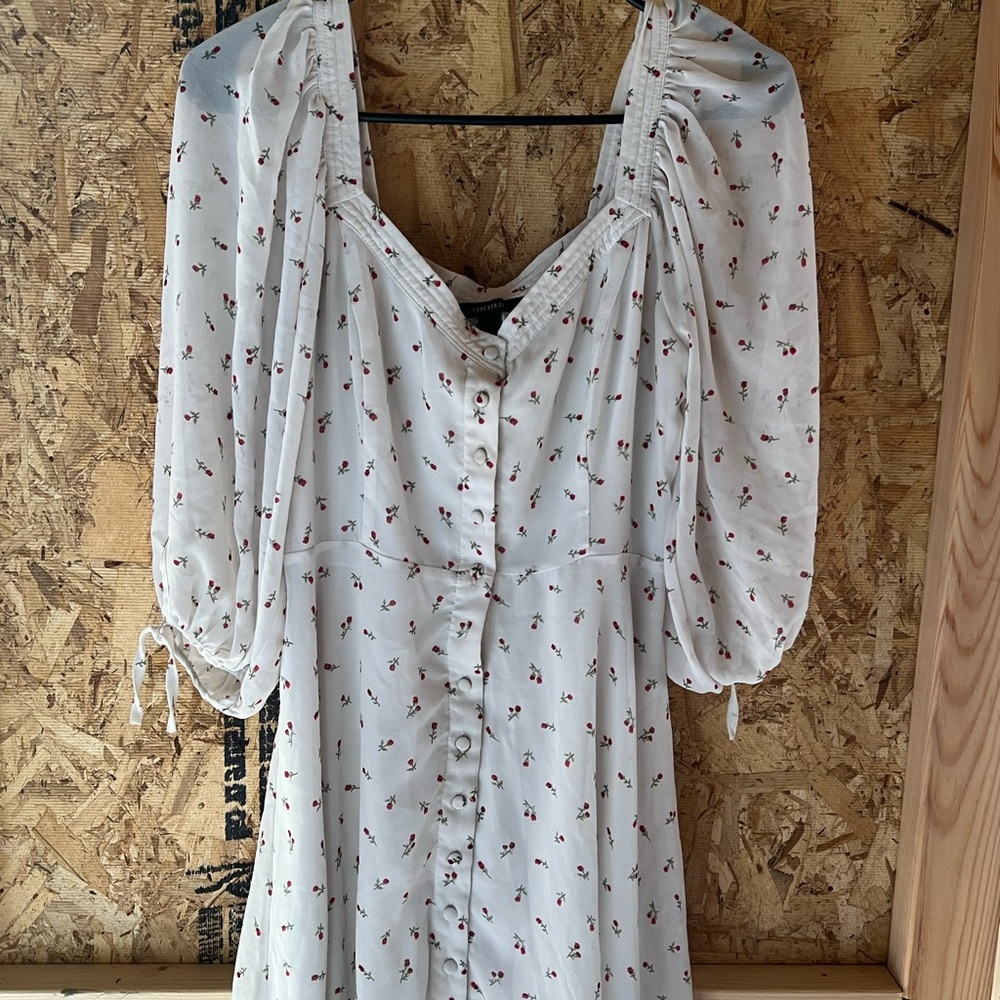 White Floral Button-Down Dress